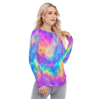 Women's Raglan Sleeves U-Shaped Hem Long Sleeves Blouse