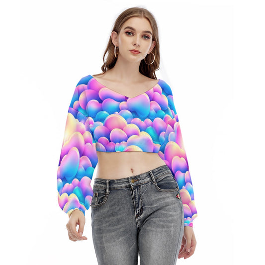 Women's V-neck Long Sleeve Cropped Sweatshirt