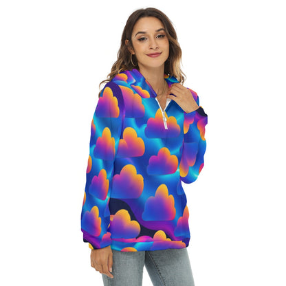 Women's Borg Fleece Hoodie With Half Zip
