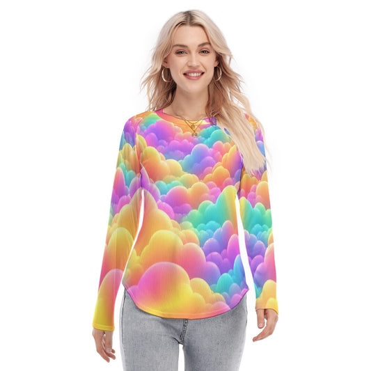 Women's Raglan Sleeves U-Shaped Hem Long Sleeves Blouse