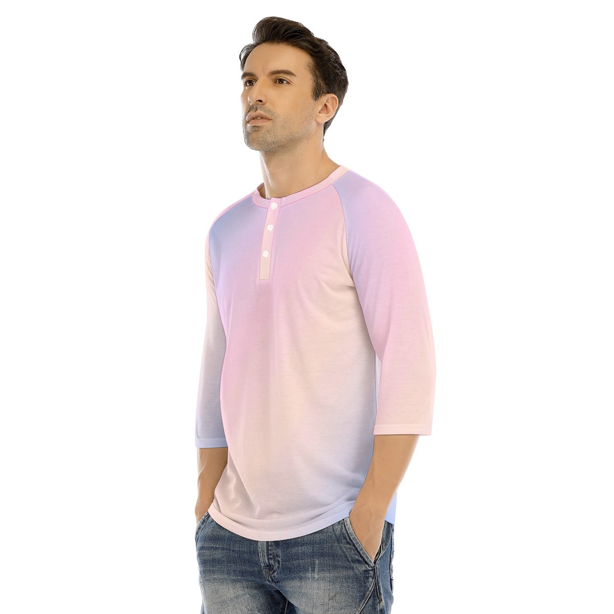 Men's Bracelet Sleeve T-shirt With Button Closure - view 3