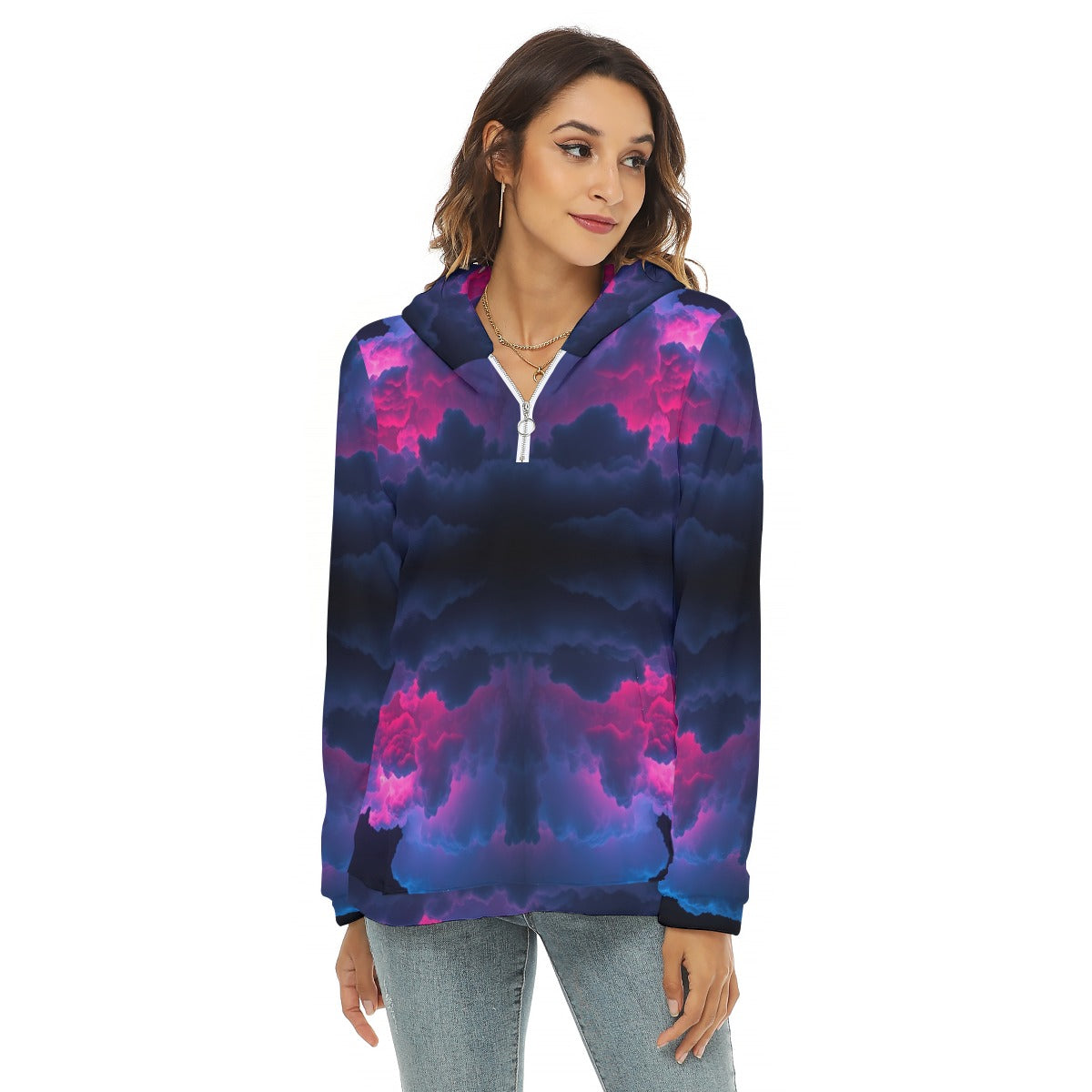 Women's Borg Fleece Hoodie With Half Zip