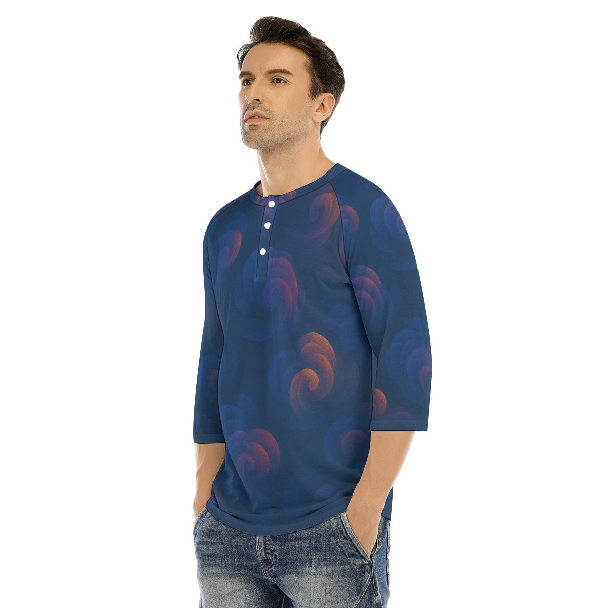 Men's Bracelet Sleeve T-shirt With Button Closure - view 3