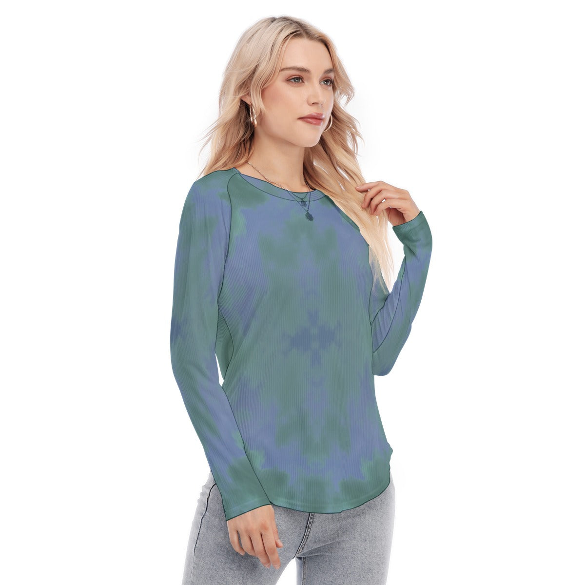 Women's Raglan Sleeves U-Shaped Hem Long Sleeves Blouse