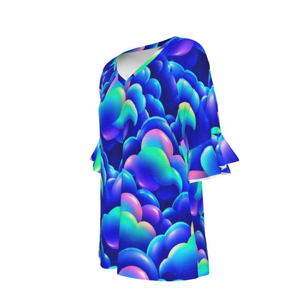 V-neck Women's T-shirt With Bell Sleeve