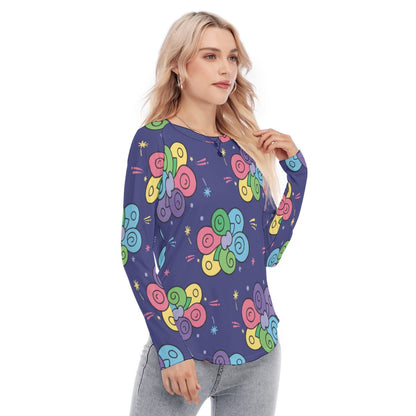 Women's Raglan Sleeves U-Shaped Hem Long Sleeves Blouse