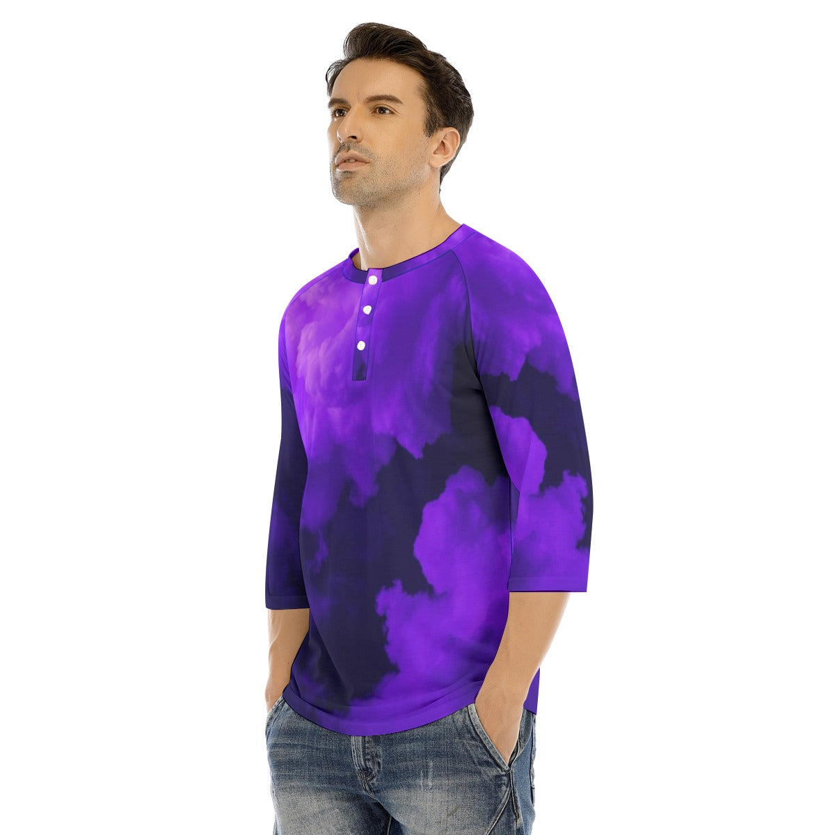 Men's Bracelet Sleeve T-shirt With Button Closure - view 3