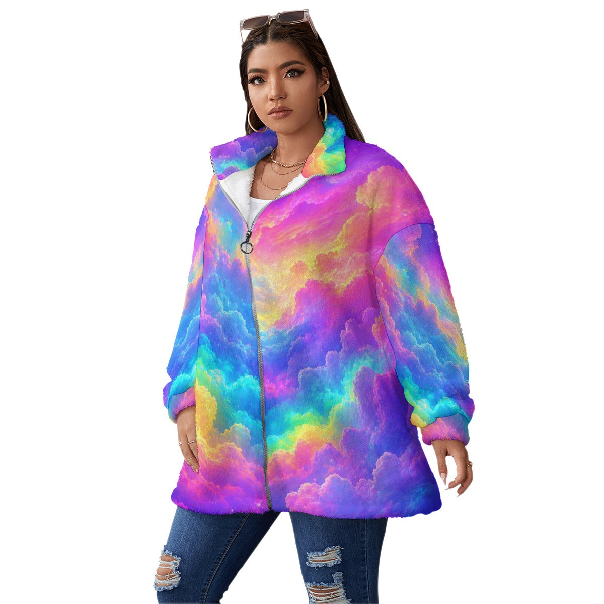 Unisex Borg Fleece Stand-up Collar Coat With Zipper Closure(Plus Size)