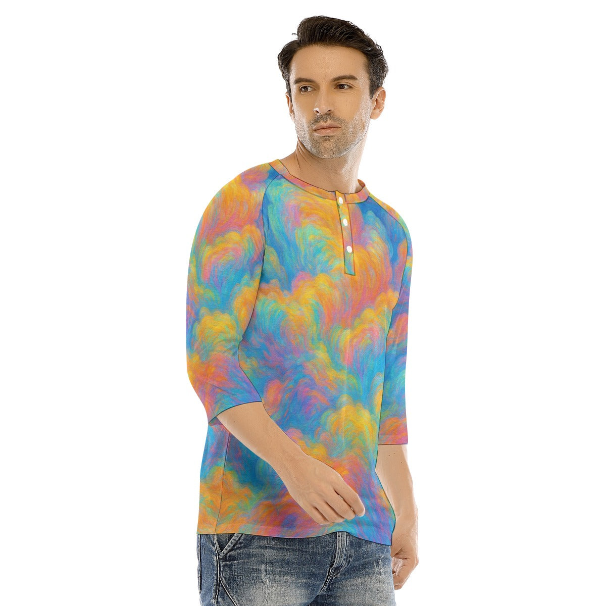 Men's Bracelet Sleeve T-shirt With Button Closure - view 2
