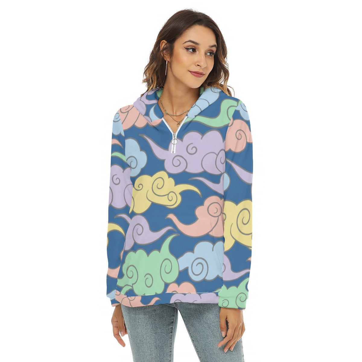 Women's Borg Fleece Hoodie With Half Zip
