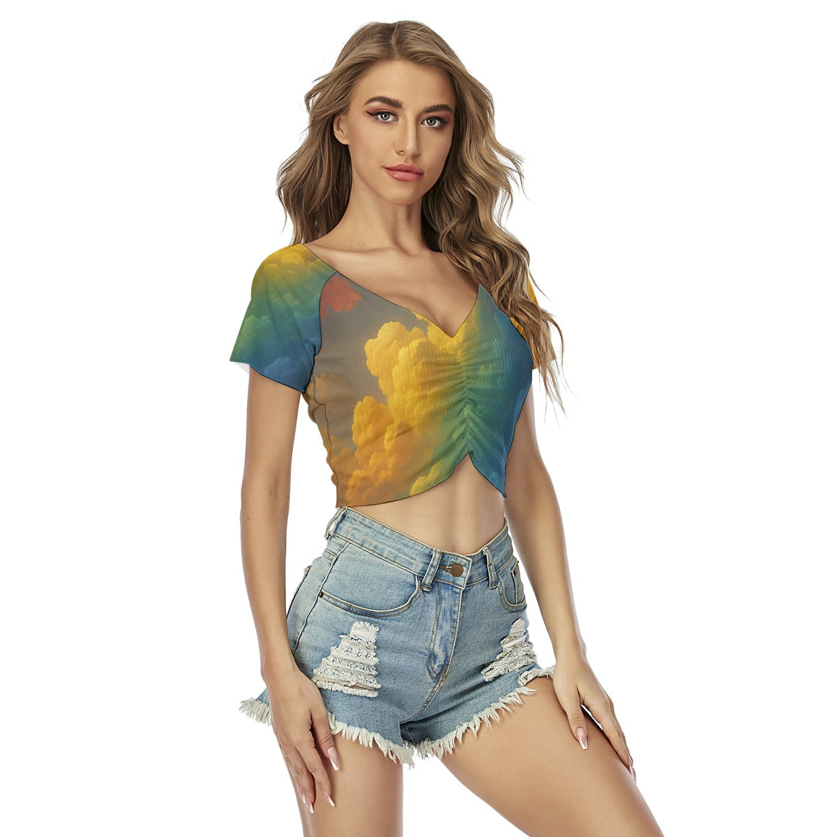 Women's Raglan Drawstring Front Crop Tee