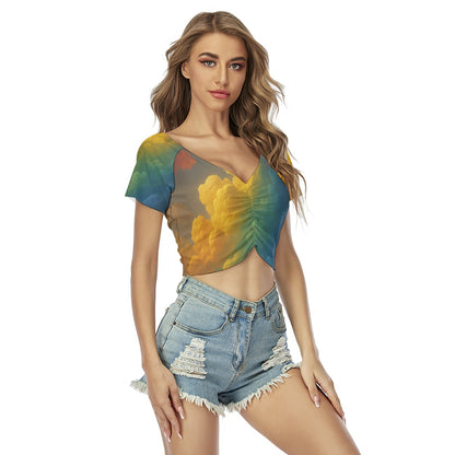 Women's Raglan Drawstring Front Crop Tee