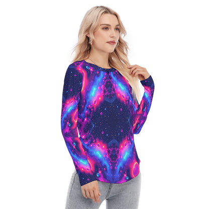 Women's Raglan Sleeves U-Shaped Hem Long Sleeves Blouse