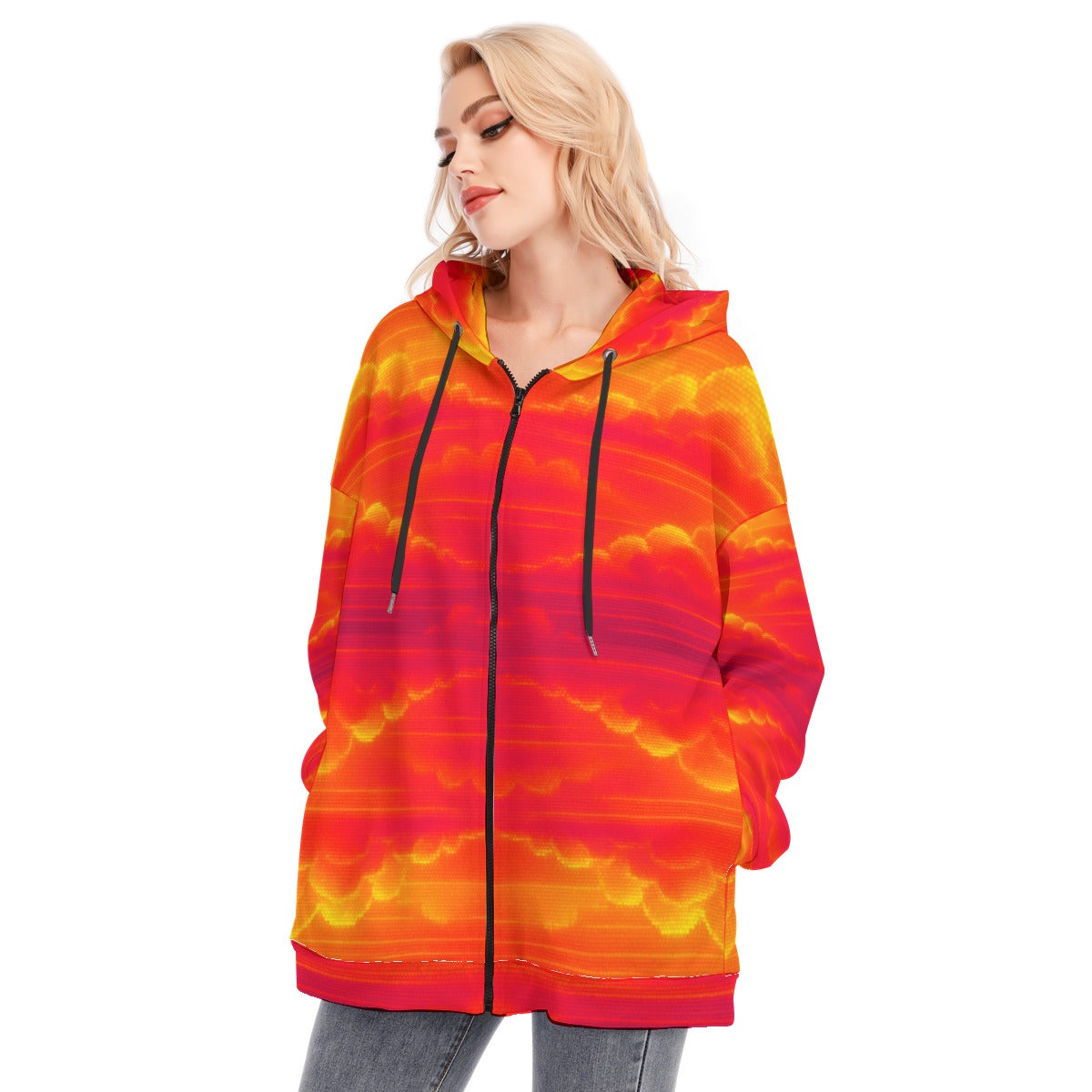 Women's Long Hoodie With Zipper Closure