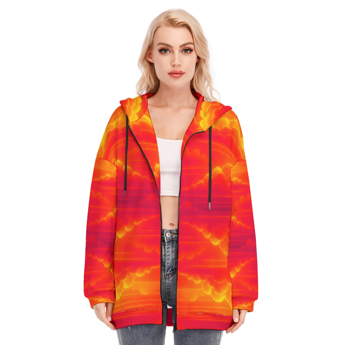 Women's Long Hoodie With Zipper Closure