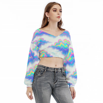 Women's V-neck Long Sleeve Cropped Sweatshirt
