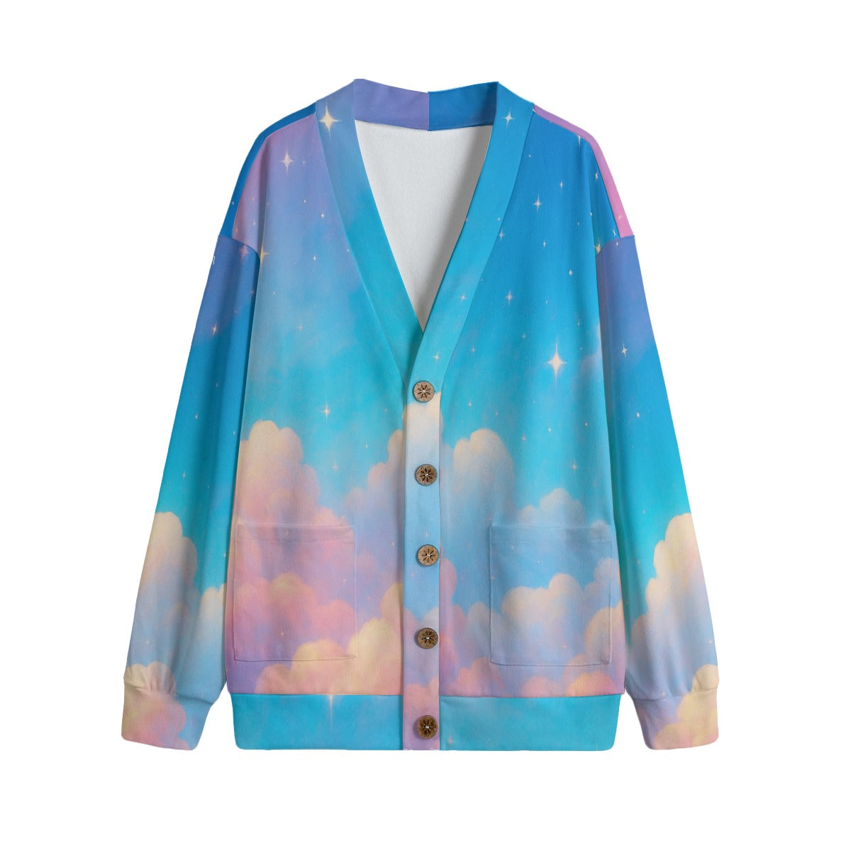 Unisex V-neck Knitted Fleece Cardigan With Button Closure