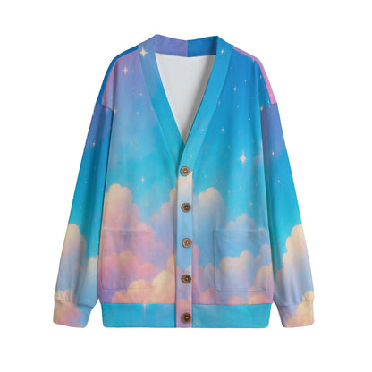 Unisex V-neck Knitted Fleece Cardigan With Button Closure