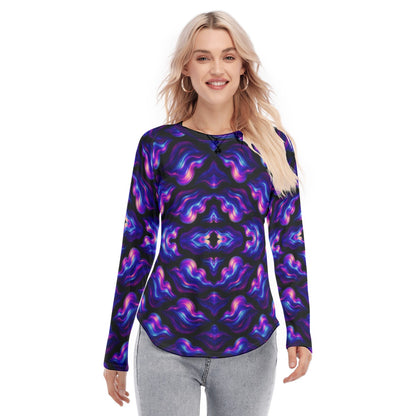 Women's Raglan Sleeves U-Shaped Hem Long Sleeves Blouse