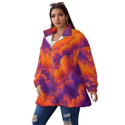 Unisex Borg Fleece Stand-up Collar Coat With Zipper Closure(Plus Size)