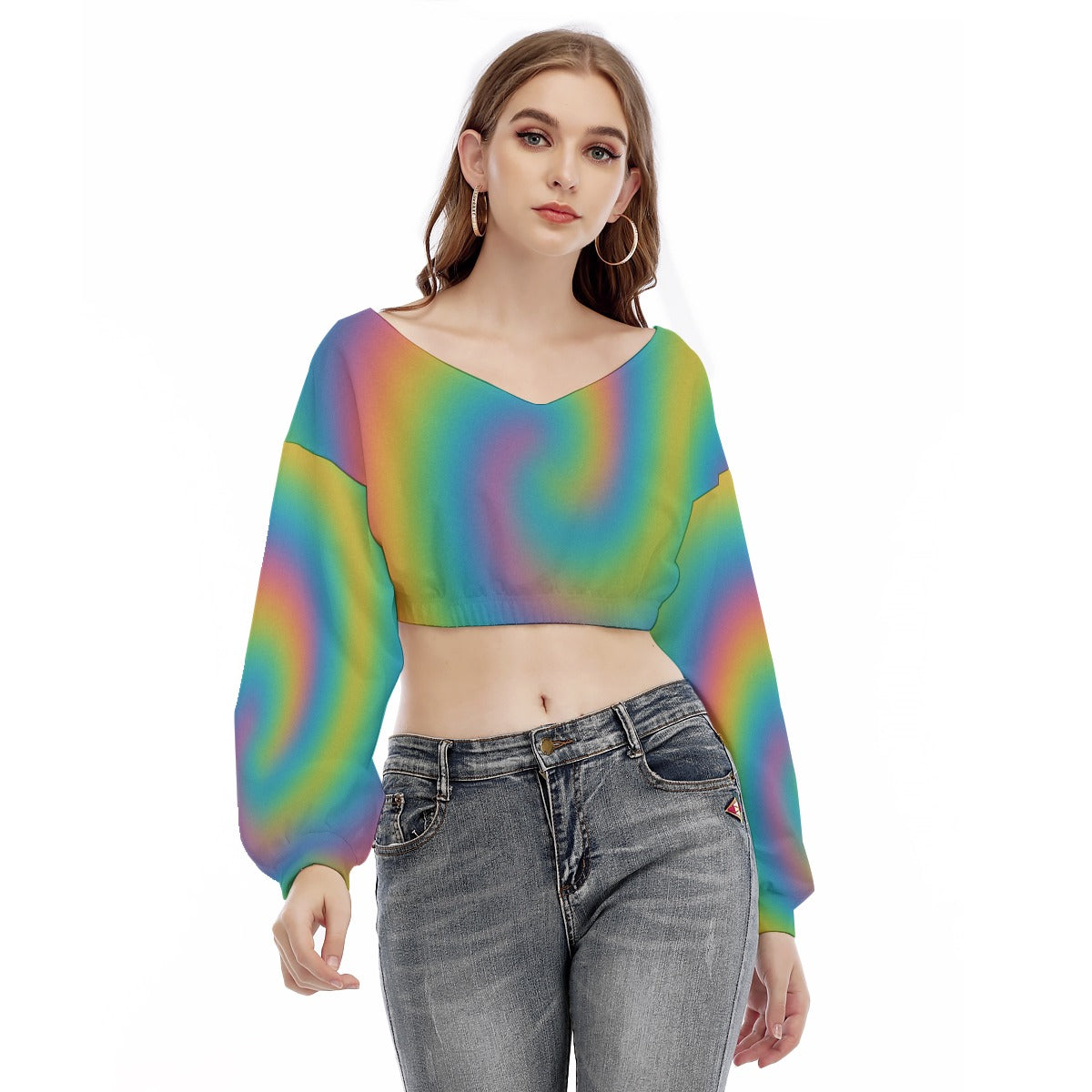 Women's V-neck Long Sleeve Cropped Sweatshirt