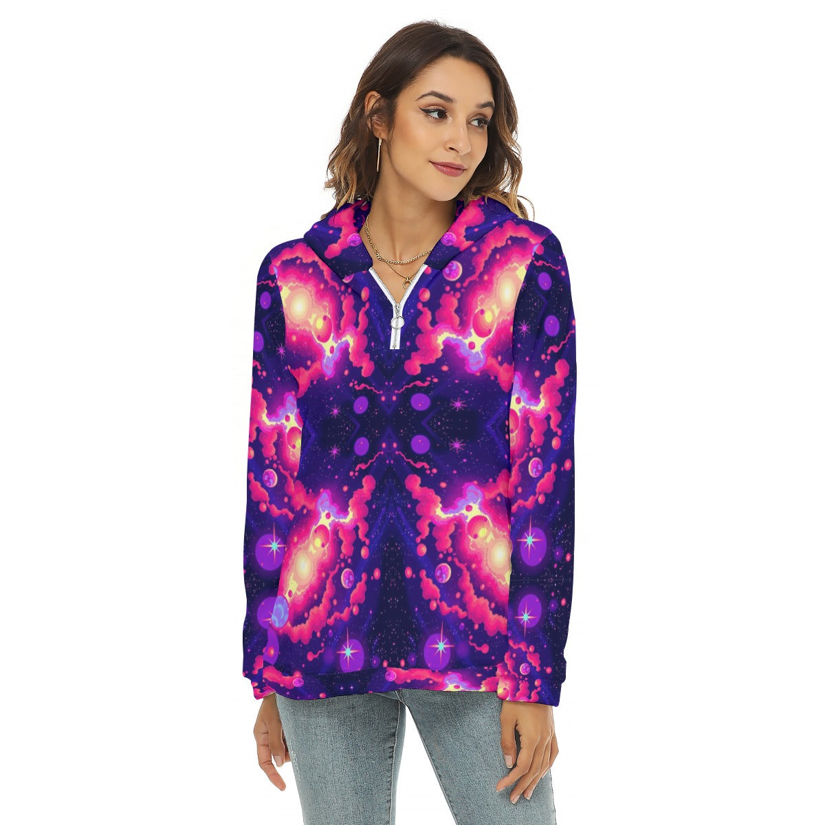 Women's Borg Fleece Hoodie With Half Zip