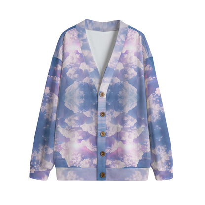Unisex V-neck Knitted Fleece Cardigan With Button Closure