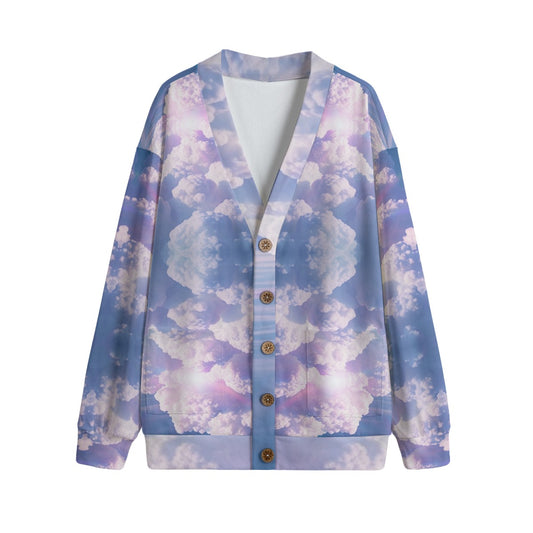 Unisex V-neck Knitted Fleece Cardigan With Button Closure
