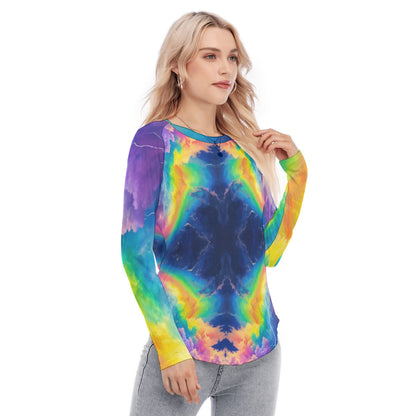 Women's Raglan Sleeves U-Shaped Hem Long Sleeves Blouse