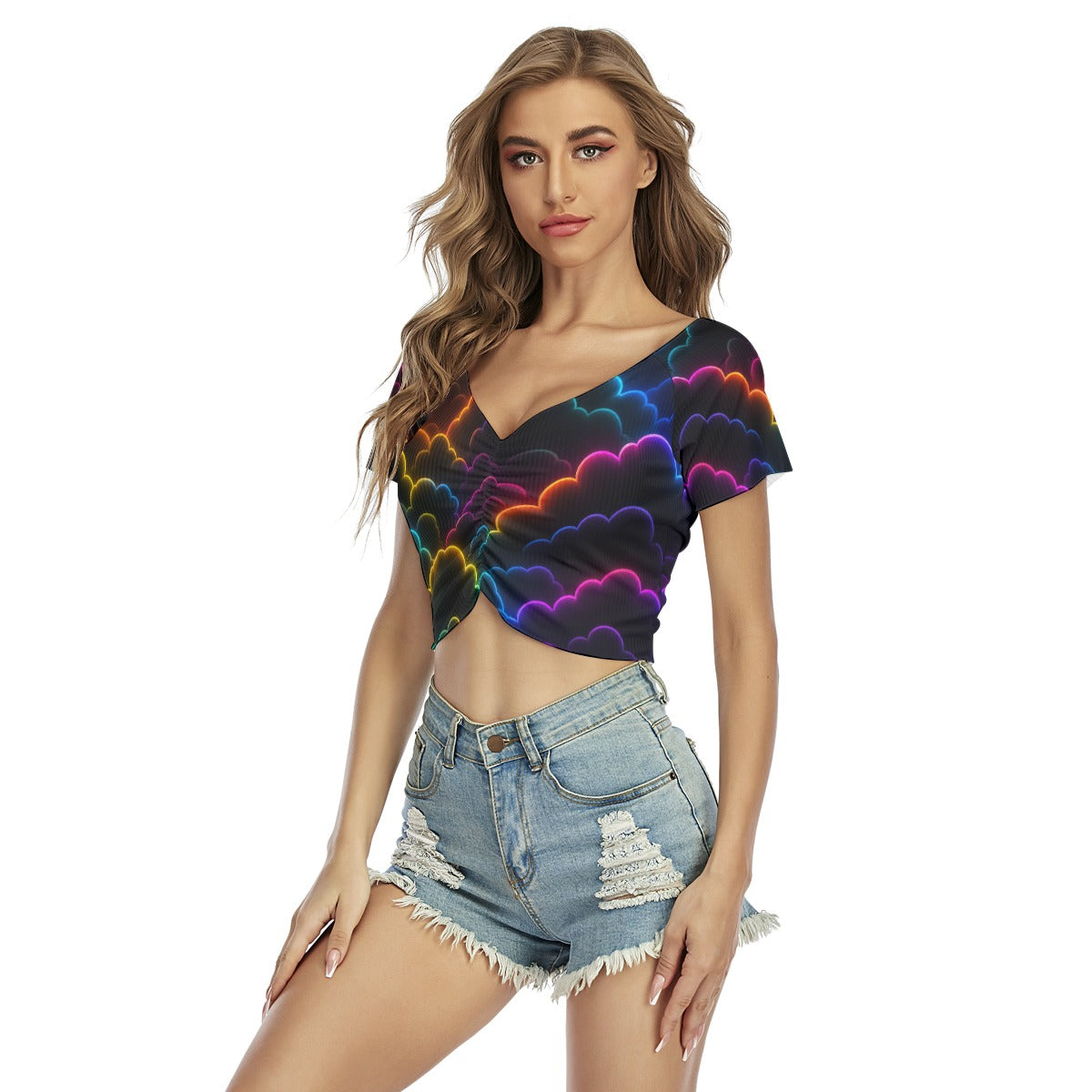 Women's Raglan Drawstring Front Crop Tee