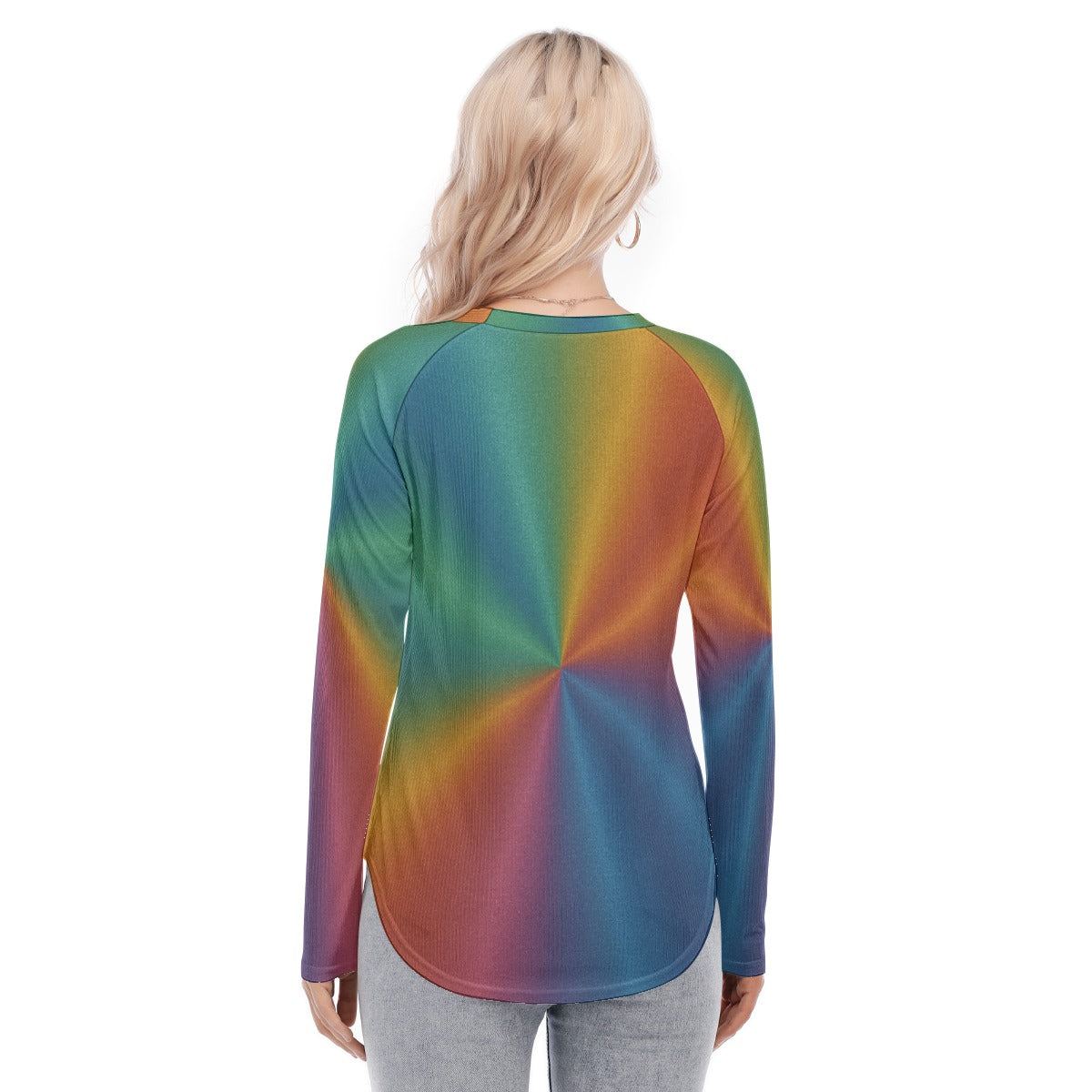 Women's Raglan Sleeves U-Shaped Hem Long Sleeves Blouse