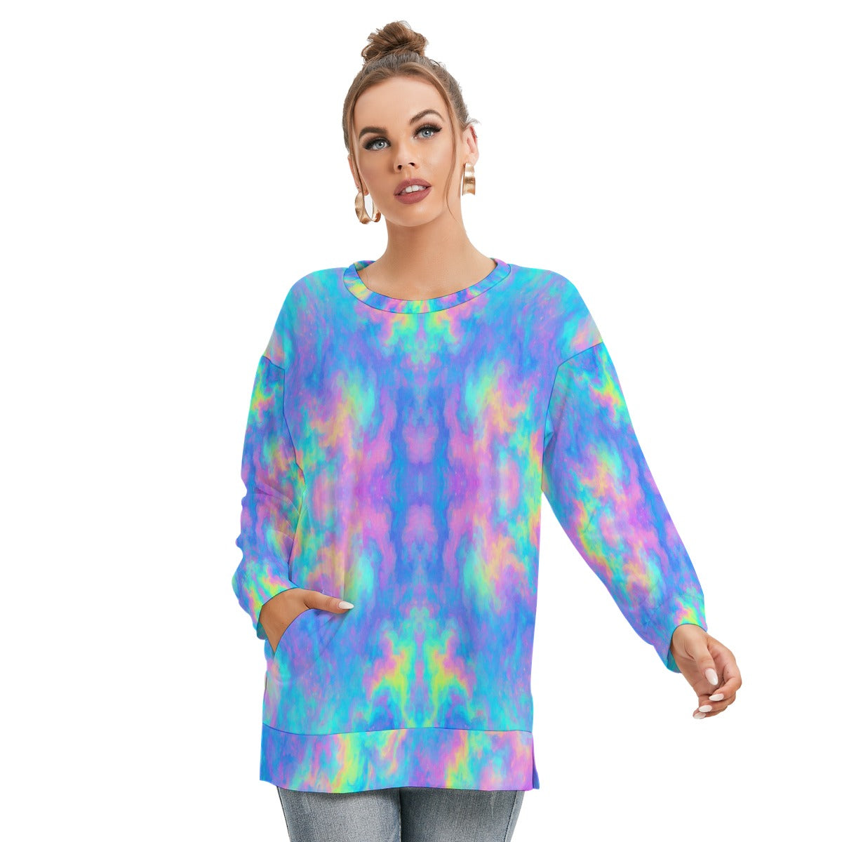Women's Side Split O-neck Sweatshirt