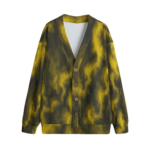 Unisex V-neck Knitted Fleece Cardigan With Button Closure