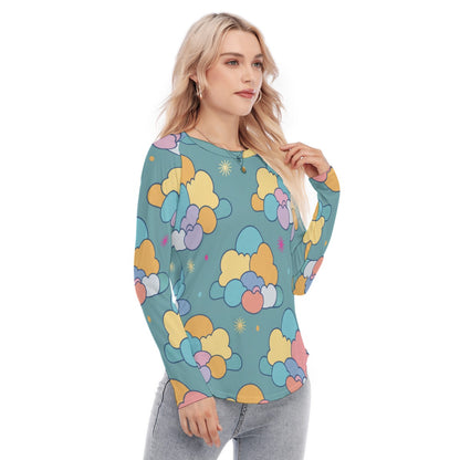 Women's Raglan Sleeves U-Shaped Hem Long Sleeves Blouse