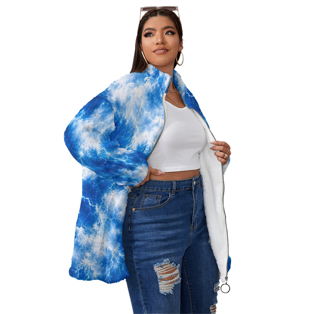 Unisex Borg Fleece Stand-up Collar Coat With Zipper Closure(Plus Size) by O’Nimbus – view 3
