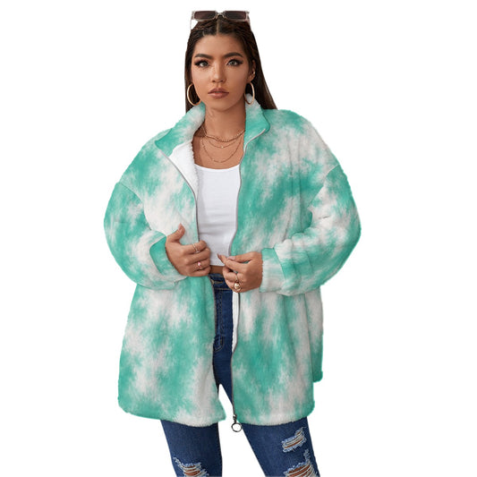 Unisex Borg-Fleece Stand-Up Collar Zip Coat — Plus Size - view 1