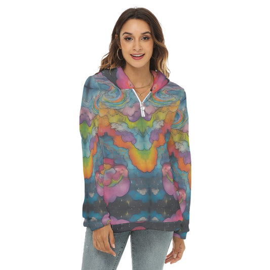 Women's Borg Fleece Hoodie With Half Zip