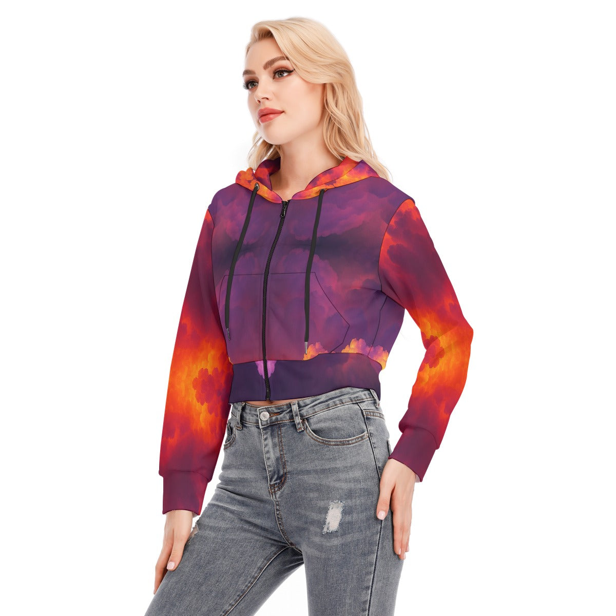 Women's Crop Top Hoodie With Zipper Closure