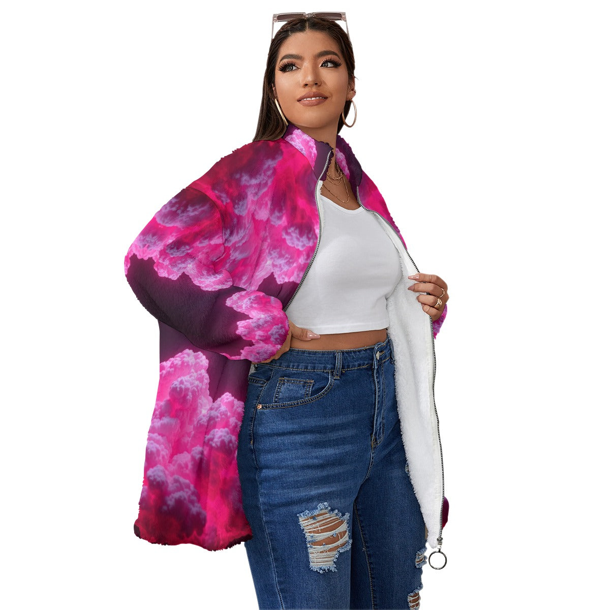 Unisex Borg Fleece Stand-up Collar Coat With Zipper Closure(Plus Size)