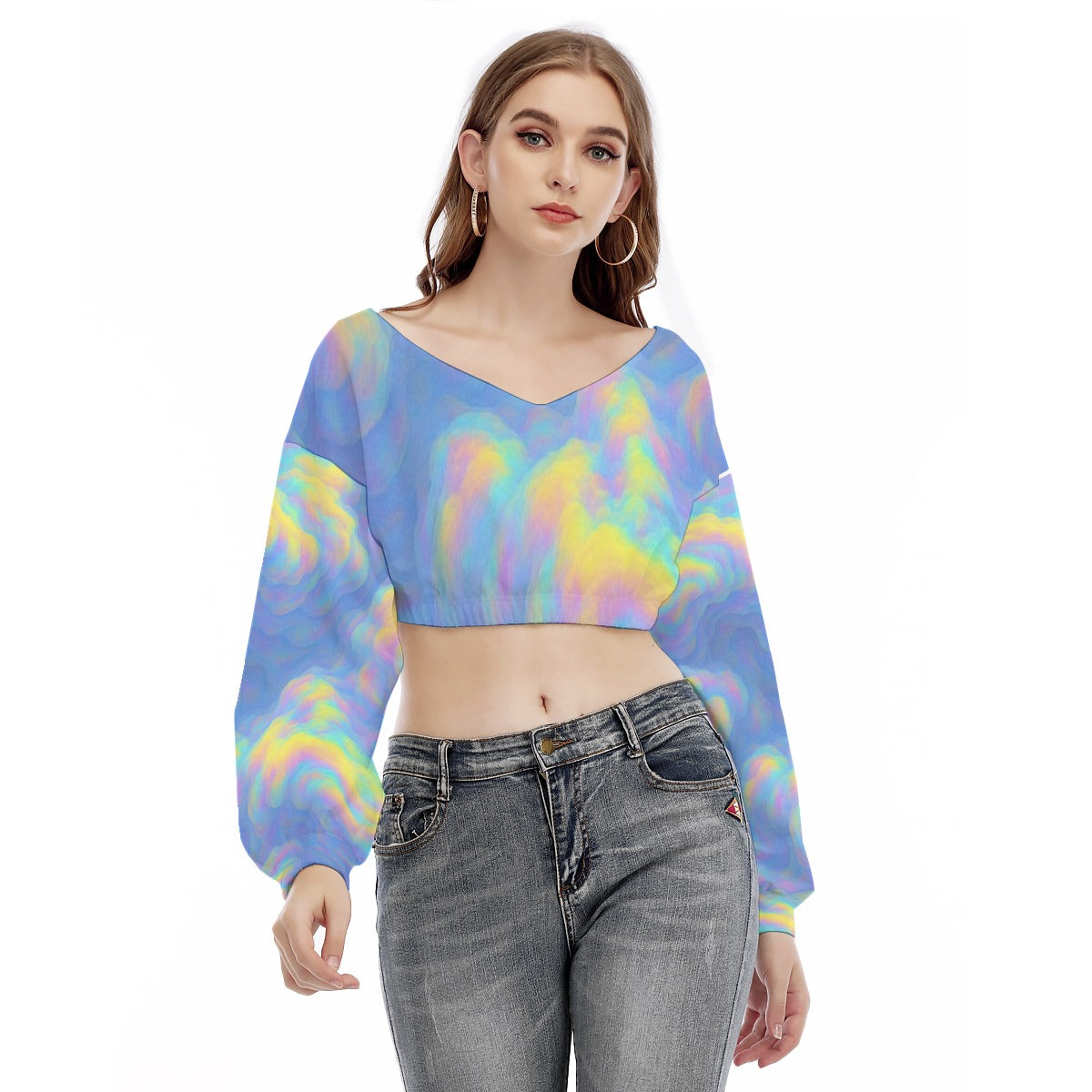 Women's V-neck Long Sleeve Cropped Sweatshirt