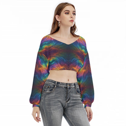 Women's V-neck Long Sleeve Cropped Sweatshirt