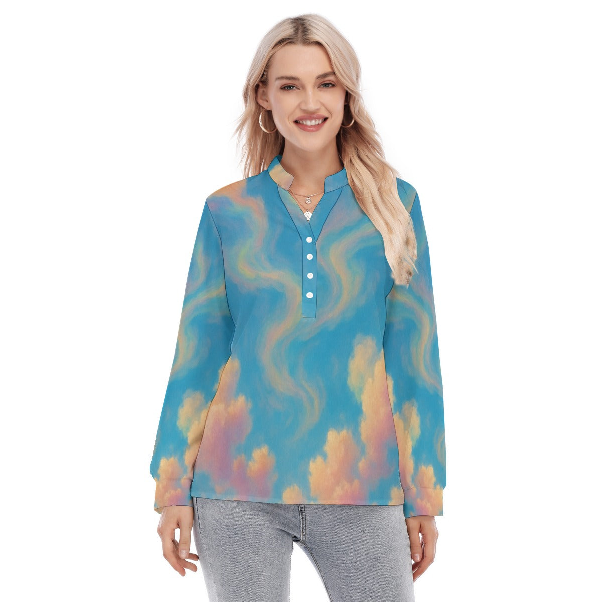 Women's Long Sleeve Blouse With Button Closure