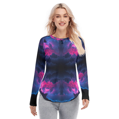 Women's Raglan Sleeves U-Shaped Hem Long Sleeves Blouse