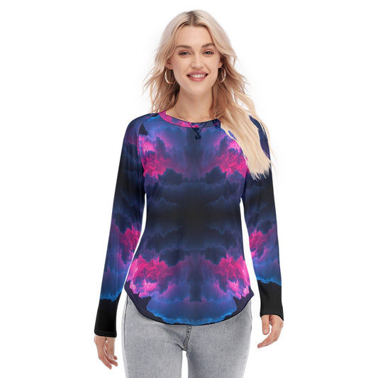 Women's Raglan Sleeves U-Shaped Hem Long Sleeves Blouse