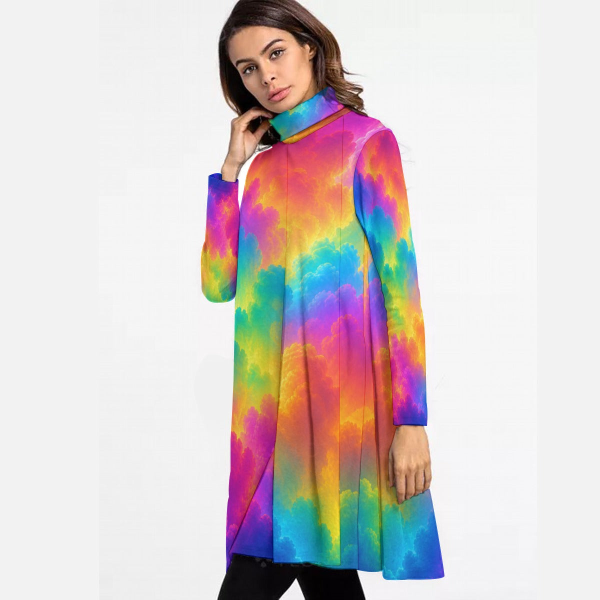Women's High Neck Dress With Long Sleeve