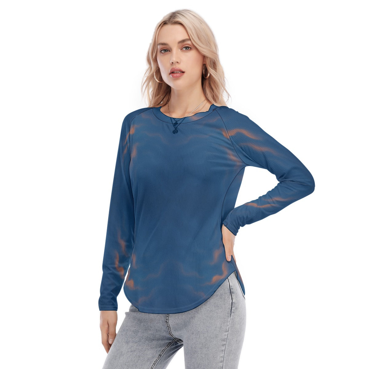 Women's Raglan Sleeves U-Shaped Hem Long Sleeves Blouse