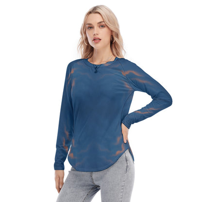 Women's Raglan Sleeves U-Shaped Hem Long Sleeves Blouse