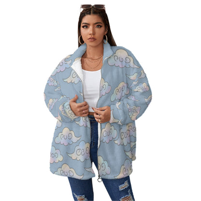 Unisex Borg Fleece Stand-up Collar Coat With Zipper Closure(Plus Size)