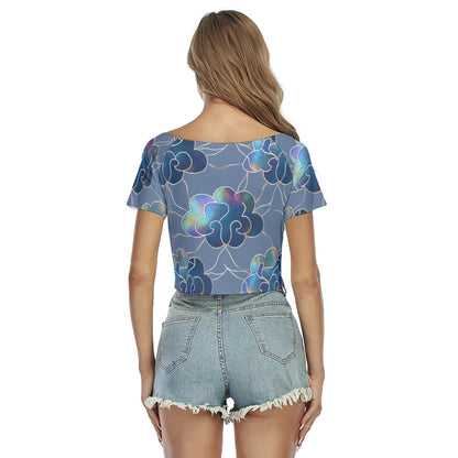 Women's Raglan Drawstring Front Crop Tee