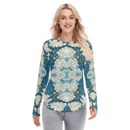 Women's Raglan Sleeves U-Shaped Hem Long Sleeves Blouse